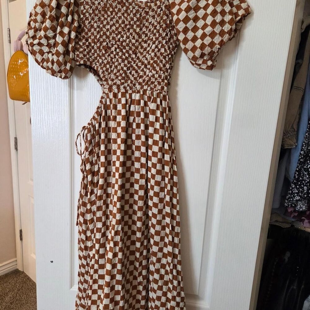 Unbranded Women's Brown and White Summer-dresses